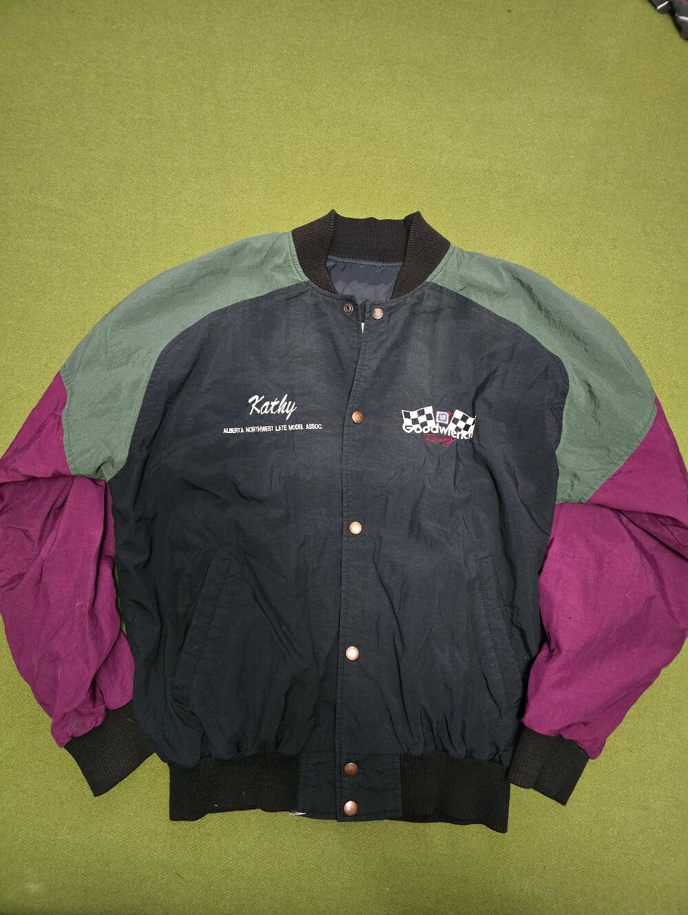 Vintage Good Wrench Racing Patch Colorblock Jacket - Black, Green, Magenta